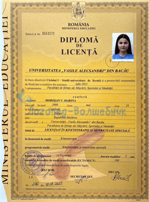Диплом бакалавра Marina Morosan, Universitatea „Vasile Alecsandri” din Bacău