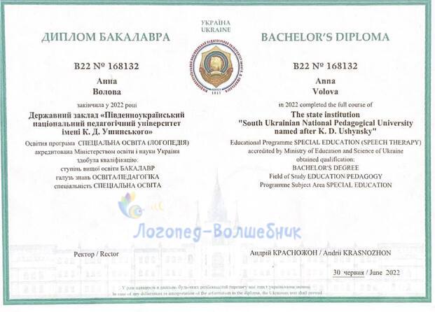 Диплом бакалавра Воловая Анна